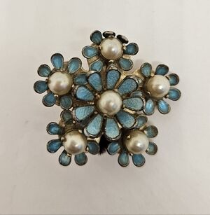 Barclay Faux Pearls Enamel Flower Brooch Scatter Pin Signed Vintage